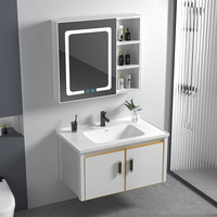 Ensemble de meuble de salle de bain mural moderne fond en aluminium miroir LED vanité