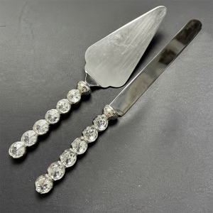 มีดตัดเค้กสแตนเลสสีเงินขัดเงามีดดีไซน์พลอยเทียมสีเงินชุดเซิฟเวอร์เค้กอุปกรณ์อบเค้ก - Product Image 1