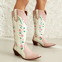 WETKISS-Bottes de cow-boy à fleurs roses, bottes western vintage à talon bas, collection été, printemps, 2025