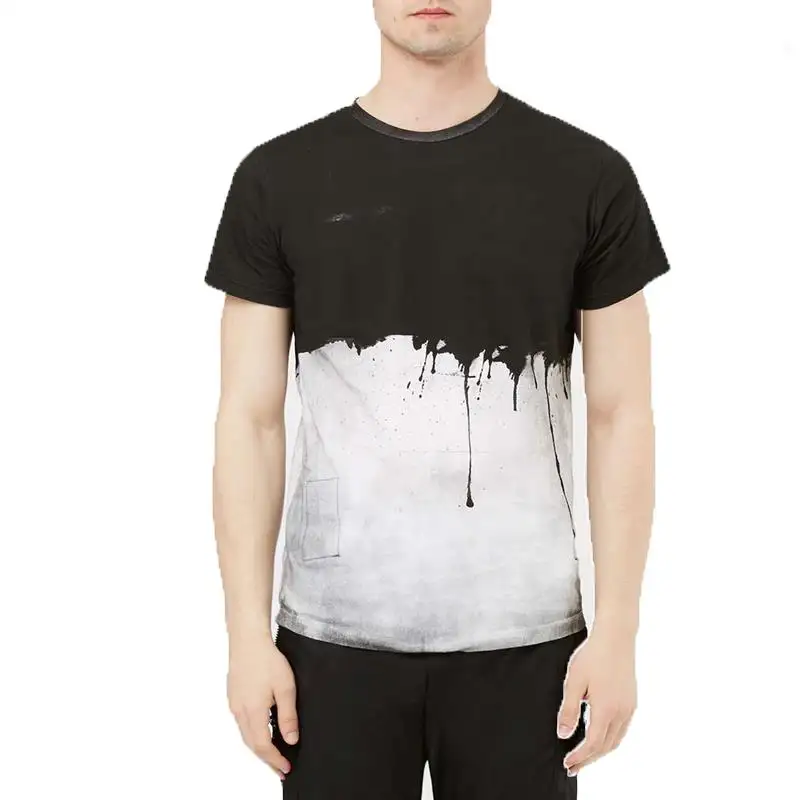 Wholesale custom mens Black Grey paint drip crew Neck T shirts