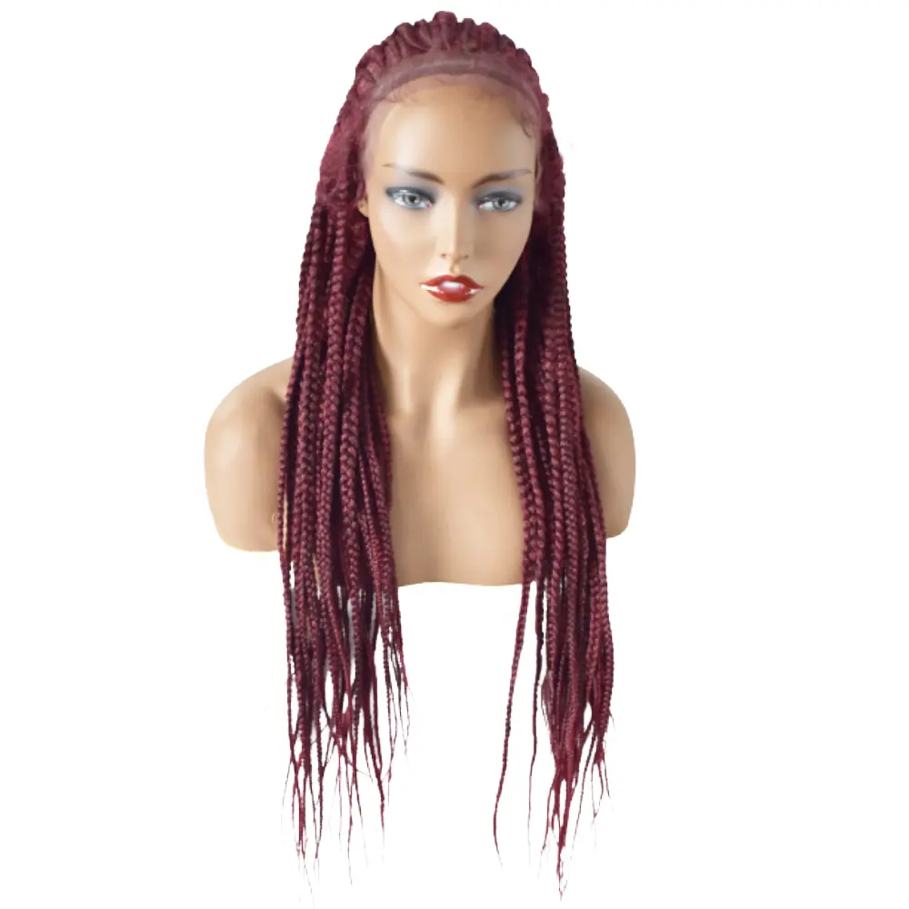USA Stock Burgundy Color 12inch by 5inch Hand Made Braids Lace Front African Wigs with Adjustable Strap