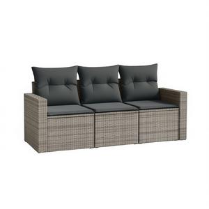 Conjunto de Sofá de Jardín de Ratán Gris, 3 Plazas, Muebles de Exterior con Fundas Extraíbles, Diseño Contemporáneo - Product Image 1