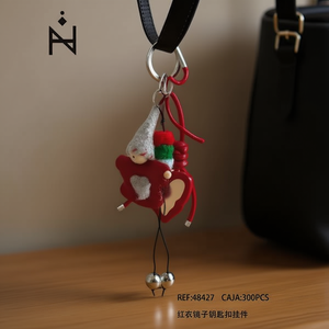 Porte-clés pendentif miroir rouge avec breloque clochette pour clés et sacs, applique en résine - Product Image 3