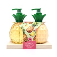 Ensemble de savon et lotion liquides en mousse parfumés aux fruits (ananas) avec étiquette personnalisée OEM en bouteille