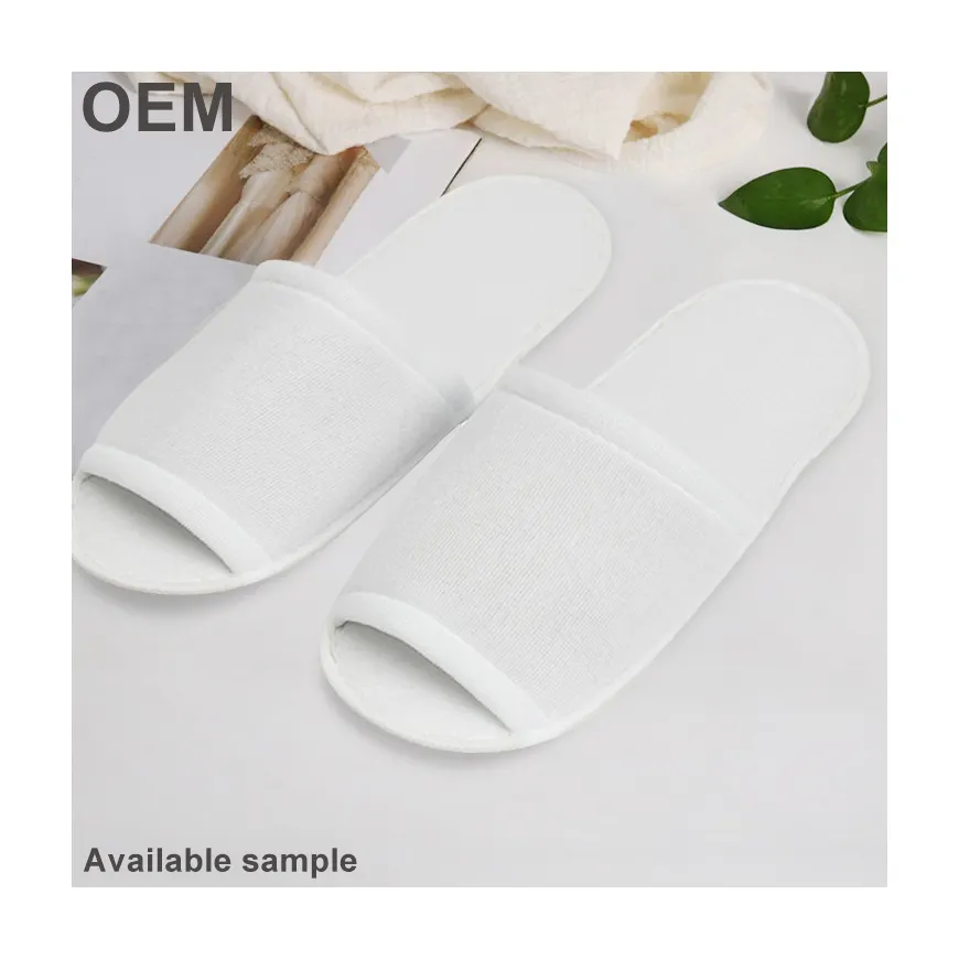 New Style cheap prices open toe cotton bulk white eco friendly terry custom hotel slippers disposable luxury for guests room