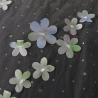 Tissu en dentelle de tulle transparent brodé de sequins et d'appliques florales 3D en gros pour robes de mariée et robes de soirée