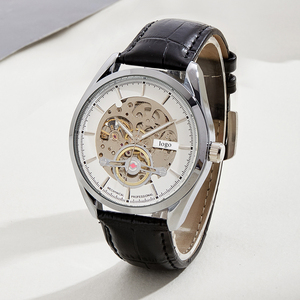 Montre-Bracelet Mécanique Automatique de Luxe Personnalisable Tourbillon Cadran Jour <span class=keywords><strong>Saphir</strong></span> Argent/ Bracelet <span class=keywords><strong>Cuir</strong></span> - Product Image 1