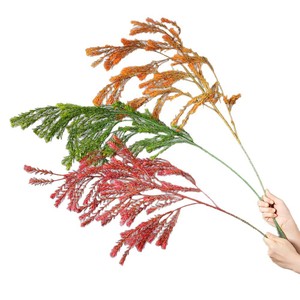 ดอกไม้ประดิษฐ์จากหญ้าไหม กิ่งเดี่ยว สีแดงสด สีส้ม สีเขียวอ่อน สำหรับตกแต่งงานแต่งงาน ธีมป่า จัดดอกไม้ - Product Image 5