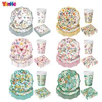 Nouvel ensemble de 2000 assiettes jetables biodégradables thème fleurs sauvages nordiques pour fête d'anniversaire