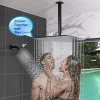 Système de Douche Double Homedec 16" + 6" à Jet Pluie (Tous Fonctions Simultanées, Volume Réglable) en Laiton Noir Mat, Fixation Murale en Acier Inoxydable