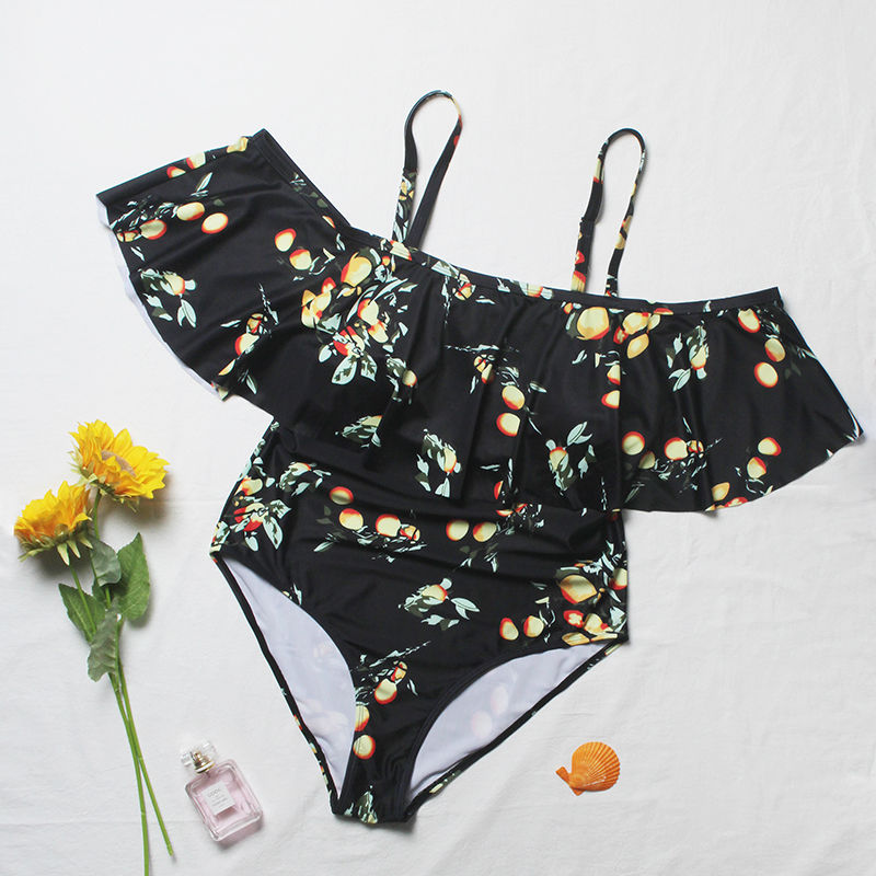 2022 New Design DAMO Plus Size Ladies Fruit Printed One Piece Shoulder Women Swimsuit Tummy Control Girls Swimwear