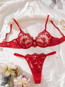 <span class=keywords><strong>Conjunto</strong></span> de bragas florales de encaje Brabra para mujer Conjuntos de bragas de fotos sexy para mujer Ropa interior sexy para mujer Deep V Push up - Product Image 3