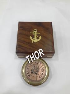 Poema de bolsillo marino de cobre antiguo plano con caja de arquero de madera marrón brújula equipo de posicionamiento de navegación - Product Image 2