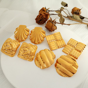 Geometric <b>Stud</b> Earrings 18K Gold Plated <b>Titanium</b> Steel Women's Fashion Earrings Elegant Retro Design - Product Image 1