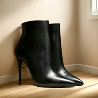 Bottines à talon aiguille mi-mollet pour femme 2026, bout pointu, fermeture éclair latérale, couleur unie, résistantes à l'usure, chaussures automne-hiver