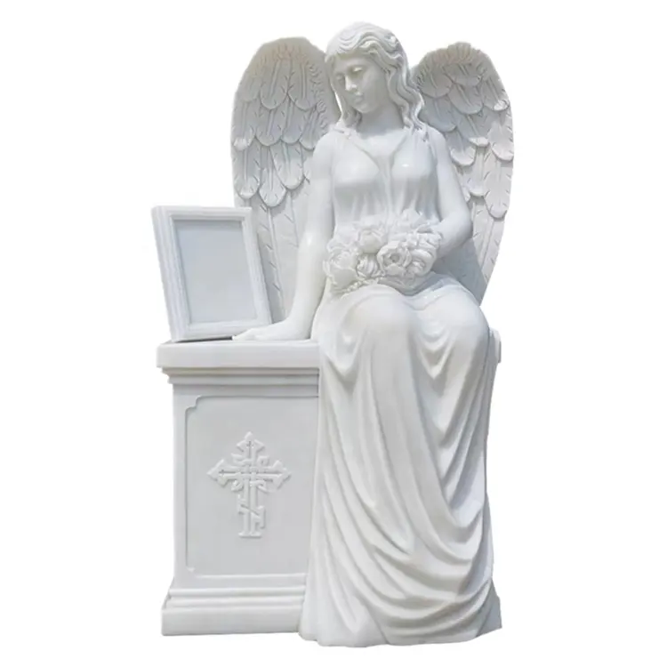 Granito tallado de alta calidad, mármol, alas de Ángel, lápida y monumento para tumba