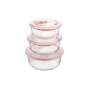 Preparazione Pasto di Vuoto 3Pcs Set Rotonda Impilabile Cucina di Alta Vetro Borosilicato Contenitore di Conservazione Degli Alimenti Con Coperchio di Aspirazione In Plastica - Product Image 1