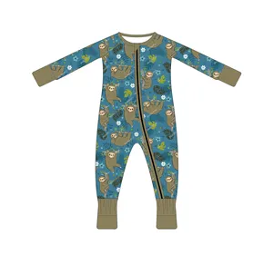 कस्टम डिज़ाइनर नवजात शिशु रोम्पर्स बांस ज़िपर पजामा बेबी फ़ुटेड ओनेसी