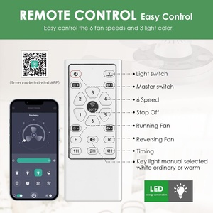 Ventilateurs de plafond au design moderne avec commande par application et télécommande, ventilateurs de plafond à montage encastré à profil bas avec éclairage - Product Image 3