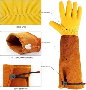 Guantes de Trabajo de Cuero Vacuno <span class=keywords><strong>Rose</strong></span> XL, Guantes de Jardín de Manga Larga con Función Protectora Antideslizante, Impermeable, Ignífuga y Anticorte - Product Image 4
