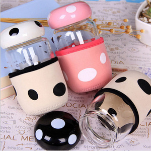 Set di stoffa per bambini creativi tazza di vetro a forma di fungo regalo Set tazza con logo fiore tazza da tè a buon mercato carina 350ml Mini portatile - Product Image 1