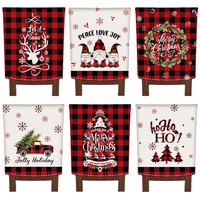 Lot de 6 housses de chaise de Noël modernes imprimées à carreaux Buffalo noirs et rouges, motif renne, en lin lavable à la main, 50x60cm, pour table à manger
