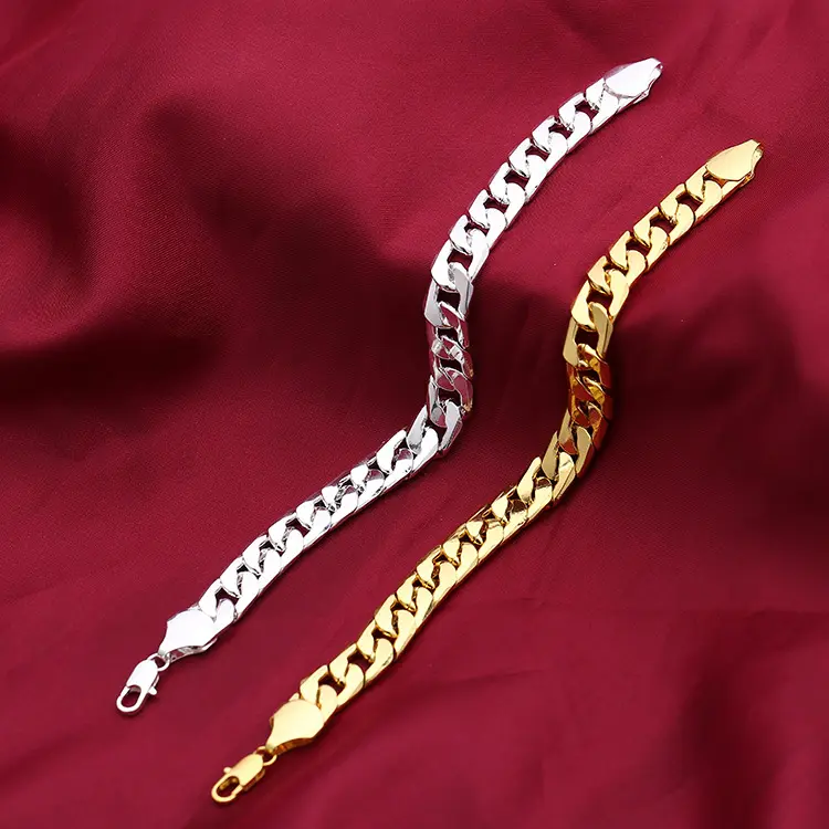 Hip Hop Rock cordolo cubano catena bracciali semplici 6mm 10mm argento placcato oro bracciale a catena piatta per gli uomini gioielli di moda