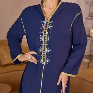 Latest Embroidery Design Muslim Dress Kaftan Abaya Open Islamic Clothing Soft Fabric Dubai AbayaHandwork Embellishment