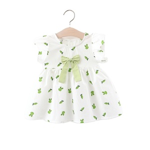 Vestito Estivo per Bambine Stile Lolita con Motivo Floreale in Cotone a Maniche Corte con Fiocco - Product Image 1