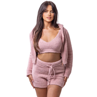 Ensemble de vêtements pour femmes, sweat à capuche en tricot, hauts et pantalons de style coréen, tenue d'hiver en nylon/acrylique