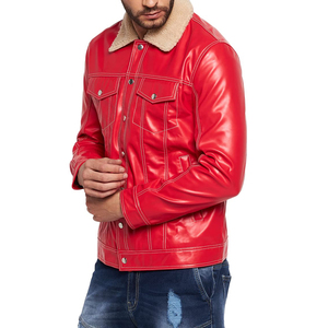 Pakistan Factory <b>Men's</b> Genuine Leather <b>Shearling</b> <b>Jacket</b> Canvas Fabric Customizable Spring Front Breathable Fashion Streetwear - Product Image 4