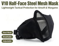 Masque de sport demi-visage en maille métallique V10 pour activités de plein air