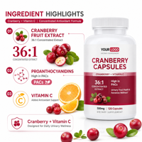 Capsules d'extrait de canneberge |   Vitamine C + Haute teneur en PAC |   Concentré de canneberge 36:1 |   500 mg 120 Capsules |   Marque privée OEM