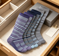 Chaussettes de sport montantes à rayures, à compression, avec bord côtelé, talon et bout renforcés, respirantes, pour la course, violet, bleu, gris, lot de 6