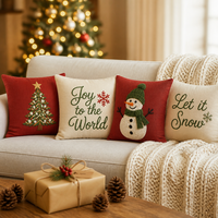 Housse de coussin de Noël aspect lin personnalisée 45x45, broderie bonhomme de neige et flocon de neige, Joy to the World, décoration nordique pour la maison