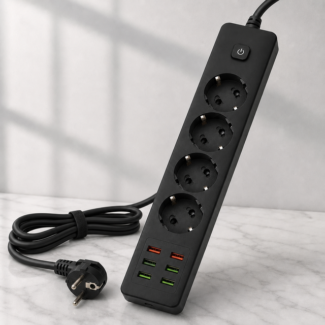 Customized by Chinese Manufacturers 5 Way European Extension Socket 3 USB 2Type C Port 2500W Overload Protection EU Power Strip