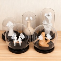Cloche en verre soufflé à la main avec éclairage LED transparent, base en bois noir, décoration d'intérieur, objet d'art de collection de haute qualité pour la présentation de la décoration intérieure