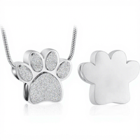 Collier urne funéraire ouvrable en acier inoxydable poli avec empreinte de patte de chien, pendentif pour cendres, bijou commémoratif minimaliste