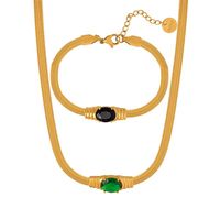 Ensemble Collier et Bracelet en Acier Inoxydable 316L Plaqué Or 18K avec Zircon Géométrique, Vente en Gros, pour Femme, Mariage, Fête, Fiançailles