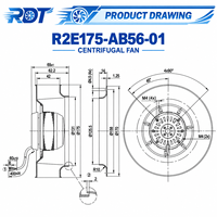 Ventilateur centrifuge AC 230V 50Hz 53W 2300RPM 175mm 0.33A IP20 R2S175-AB56-01 à roulement à billes pour unité de traitement d'air HVAC et ventilation d'extraction