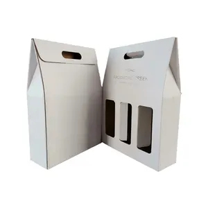 Wholesale Custom Foldable and Portable 2 or 3 Bottles White Cardboard Wine Packaging Box