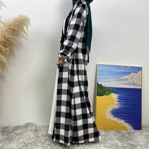 Abaya Robe Longue Modeste à Motif Quadrillé, en Polyester, Style Dubaï, avec Poches, Collection Printemps-Automne, Vente Flash Exceptionnelle, Direct Usine 1443 # - Product Image 3