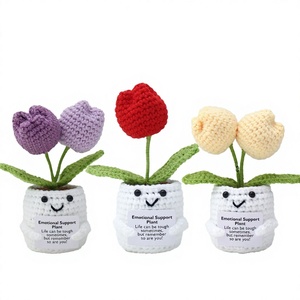 Bouquet de fleurs au crochet fait main en gros, tulipes et roses, <span class=keywords><strong>pour</strong></span> le soutien émotionnel, en <span class=keywords><strong>pot</strong></span>, <span class=keywords><strong>pour</strong></span> la décoration de la maison, du bureau ou du bureau de travail - Product Image 1