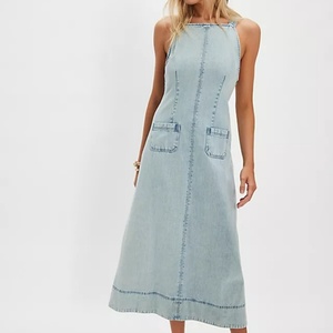 Vestido Midi Vaquero Personalizado de Alta Calidad para Mujer, Ajustado, Sin Mangas, Elegante, Estilo Línea A, Casual, Vestido Veraniego Tipo Jeans para Damas - Product Image 1