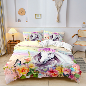 Set <span class=keywords><strong>Copripiumino</strong></span> 3 Pezzi con Stampa Digitale 3D <span class=keywords><strong>Unicorno</strong></span> e 2 Federe Colorate, Ecologico e Caldo, Vendita all'Ingrosso - Product Image 5