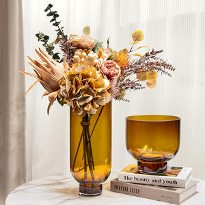Transparent Coastal-Style <b>Glass</b> <b>Vase</b> with Straight Tube Simple High-End Brown Arrangement for Living Room or Hotel - Product Image 1