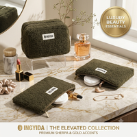 Pochette cosmétique en polaire Teddy, 4 tailles, douce et moelleuse, avec fermeture éclair, trousse de maquillage portable, sac de rangement pour articles de toilette de voyage, étui de rangement personnalisé avec logo