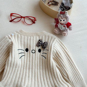 Tongxingyuan Girls Knit Sweater With Cat Face And Bow Ruffle Hem For Spring Autumn - Product Image 4