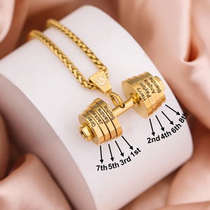 Collar con Colgante de Mancuerna Moderno para Fitness, con Texto Grabado Personalizado, Joyería de Acero Inoxidable Chapada en Oro para Hombres Amantes del Gimnasio - Product Image 4