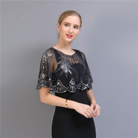 Châles et écharpes de soirée élégants en maille brodée de sequins à motif de feuilles, col rond, pour femmes, vente en gros, collection printemps